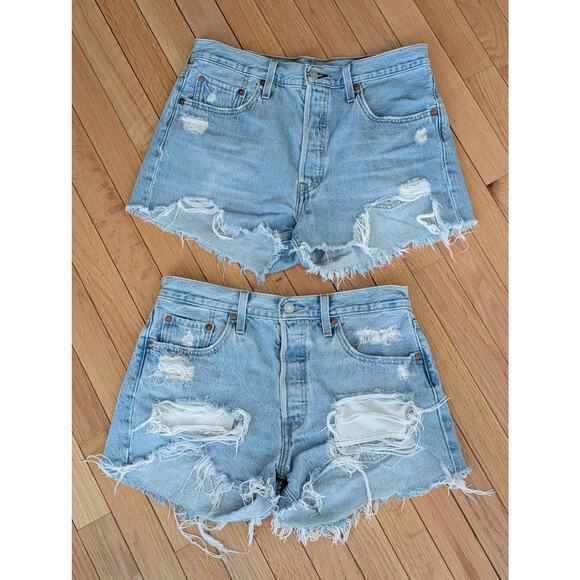 SET OF 2: Levi’s Premium 501 Original Distressed Cutoff Shorts - Light Wash W29 - Picture 5 of 11